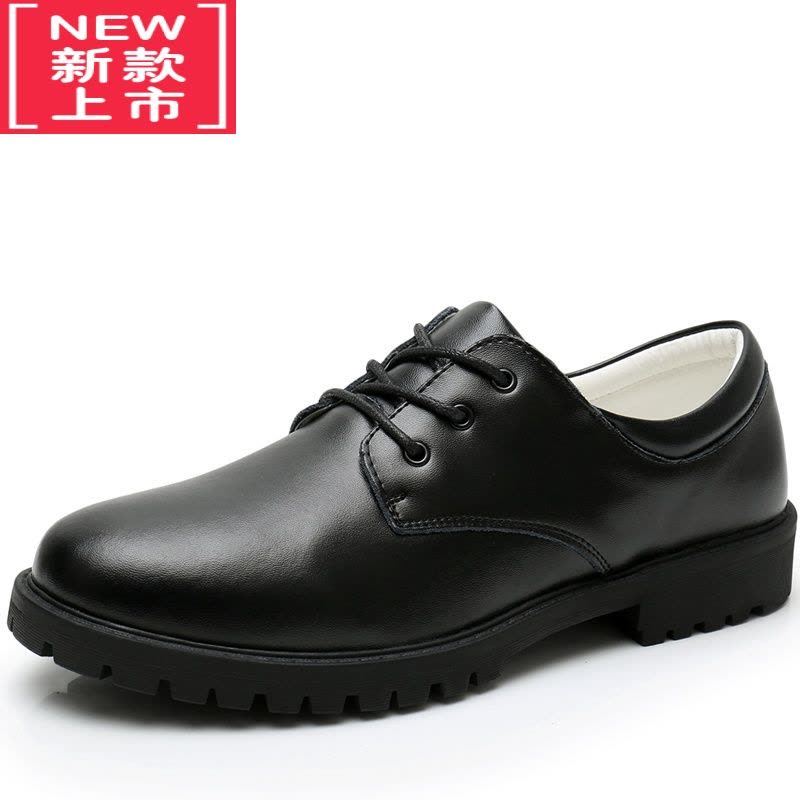 可莉允儿童皮鞋黑色成人中大学生男士男孩青年学校休闲大码绑鞋带鞋运动休闲鞋图片