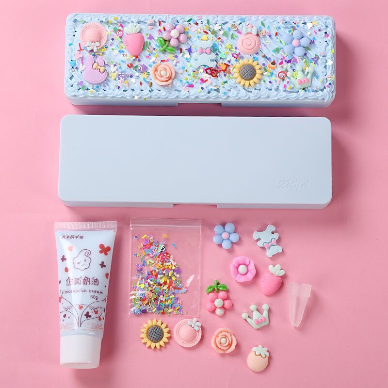 手工文具盒儿童diy奶油胶材料包新年创意礼物套装|简洁款兰色(10个