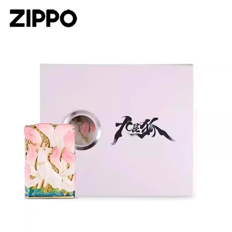 zippo打火机 九尾狐夜光珐琅彩官方正版防风煤油火机限量版送男友礼物女友生日礼品...