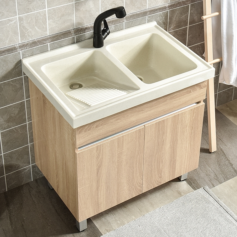 北欧洗衣柜阳台柜双盆洗衣池带搓衣板浴室柜洗衣池洗衣台07米双盆