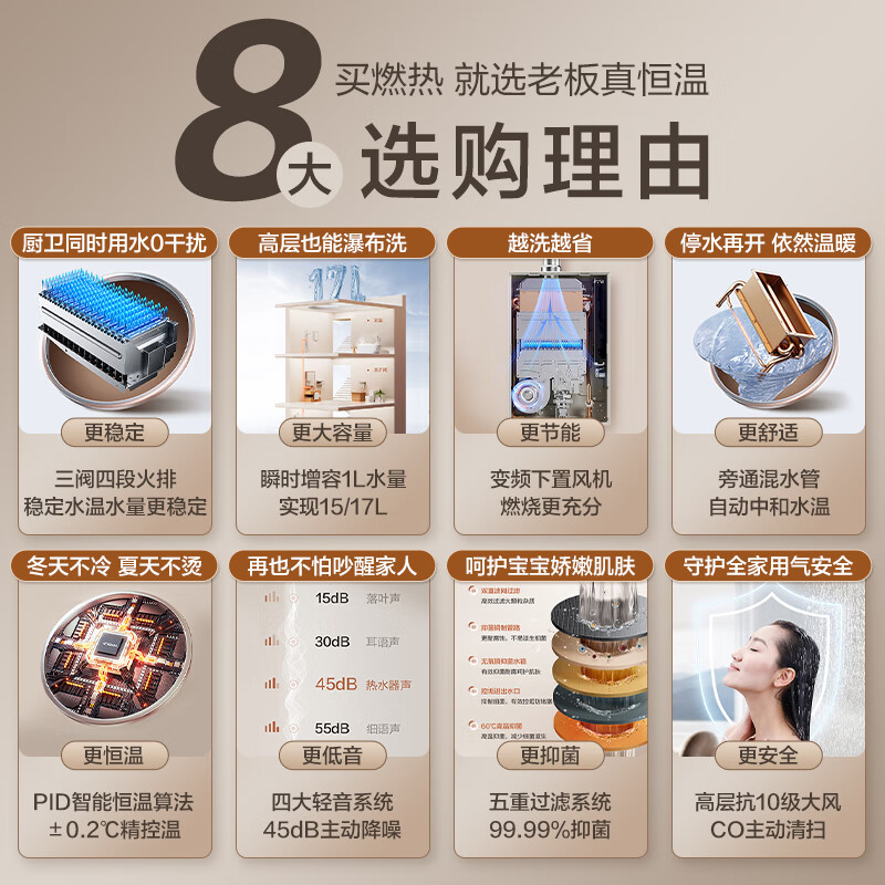 老板(ROBAM)16L燃气热水器 水气双调 智能恒温 防风防冻 增容强排式 节能抑菌 燃气壁挂炉 HD660A-16L