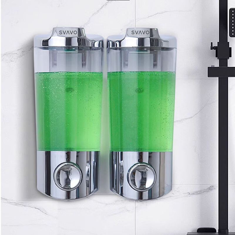 瑞沃(SVAVO)手动皂液器480ml 免打孔酒店宾馆洗手液盒 卫生间壁挂沐浴皂液盒 V9121单格480ml透明茶单位高清大图