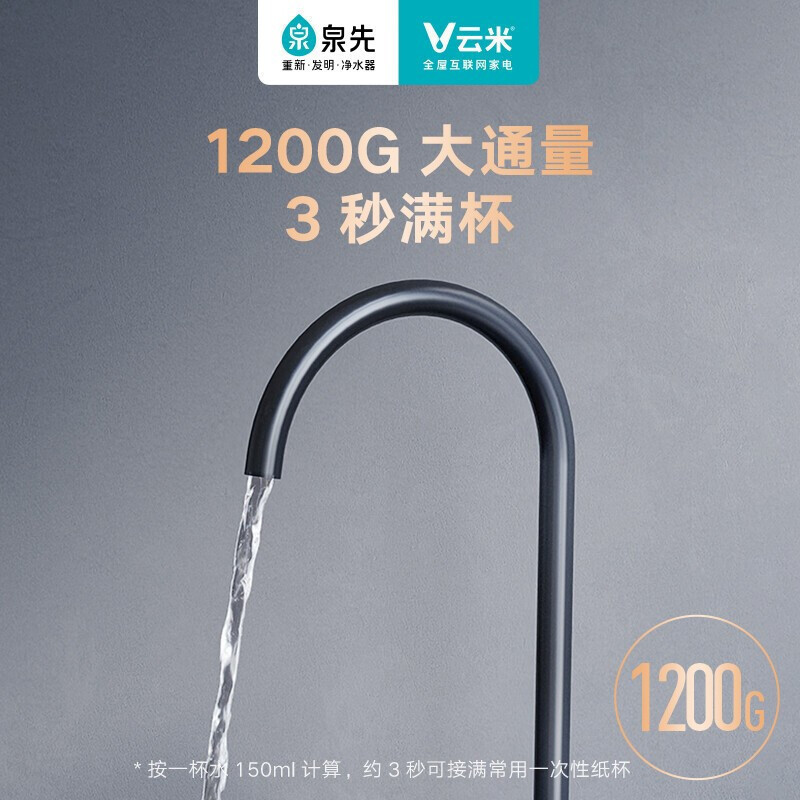 云米净水器 3:1微废水厨下纯水机反渗透RO机家用大通量净水机Super 1200G(5年长效RO膜)+8级精滤