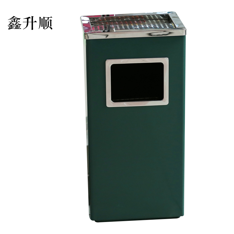 鑫升顺不锈钢垃圾桶烟蒂柱灭烟桶带烟灰缸室外电梯口立式丽格长方形绿色