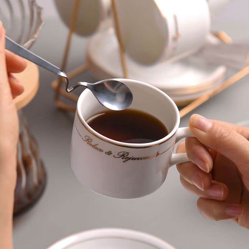 方解实咖啡杯碟套装欧式金边陶瓷杯西式红茶杯早餐杯牛奶杯6杯6碟6+杯架图片