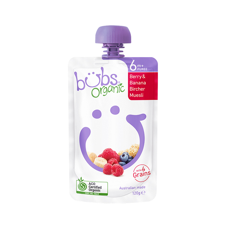 澳洲贝儿Bubs Organic婴幼儿有机果泥(覆盆子+香蕉)果泥120g 6月+ 宝宝辅食营养早餐零食