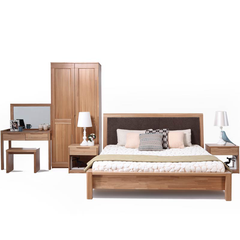 床头柜 衣柜 梳妆台凳 进口榆木 北欧简约现代 古诺凡希卧室家具套装