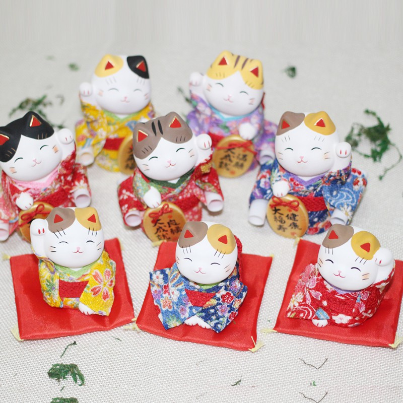正品日本小号猫陶瓷摆件生日结婚开业创意家居摆件 三维工匠 招福坐猫&高7CM