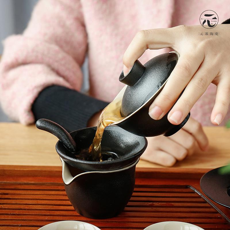 家柏饰(CORATED)日式黑陶茶具 功夫茶壶盖碗茶杯粗陶功夫茶具陶瓷整套礼盒装高清大图