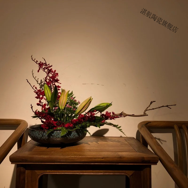 无孔铜钱草花盆陶瓷批发清仓水仙睡莲碗莲荷花水培容器中式插花器