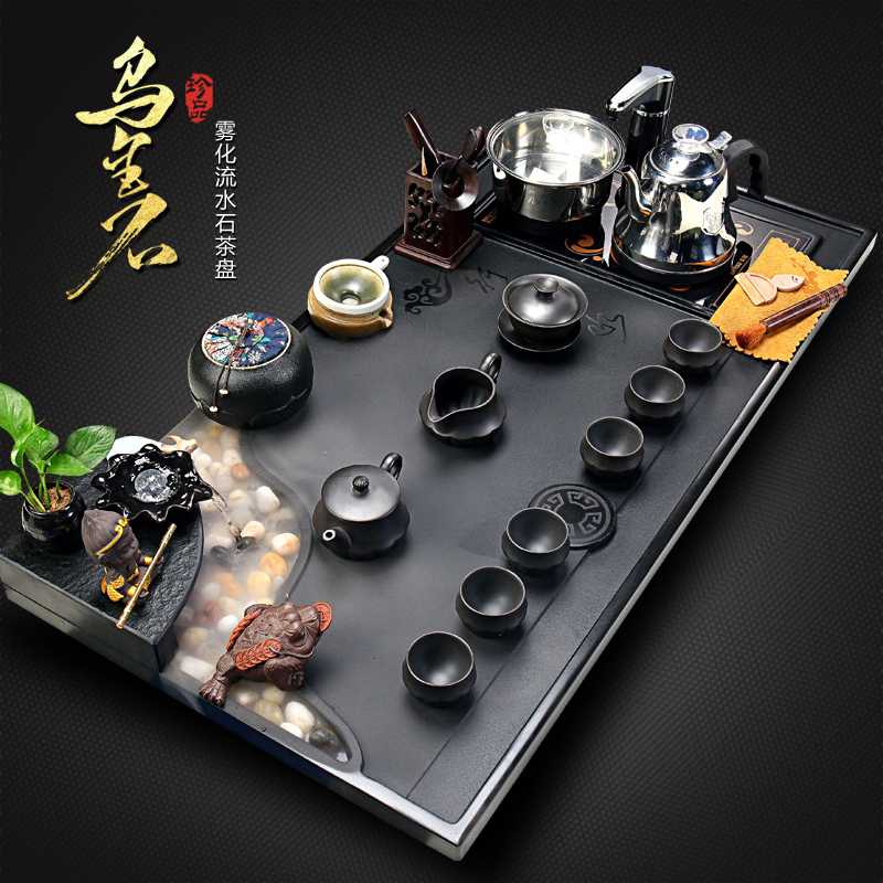乌金石茶盘整套功夫茶具套装家用雾化流水观景石茶茶炉