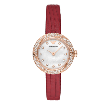 阿玛尼(EmporioArmani)玫瑰小圆盘 气质镶钻轻奢满天星手表女石英表AR11475