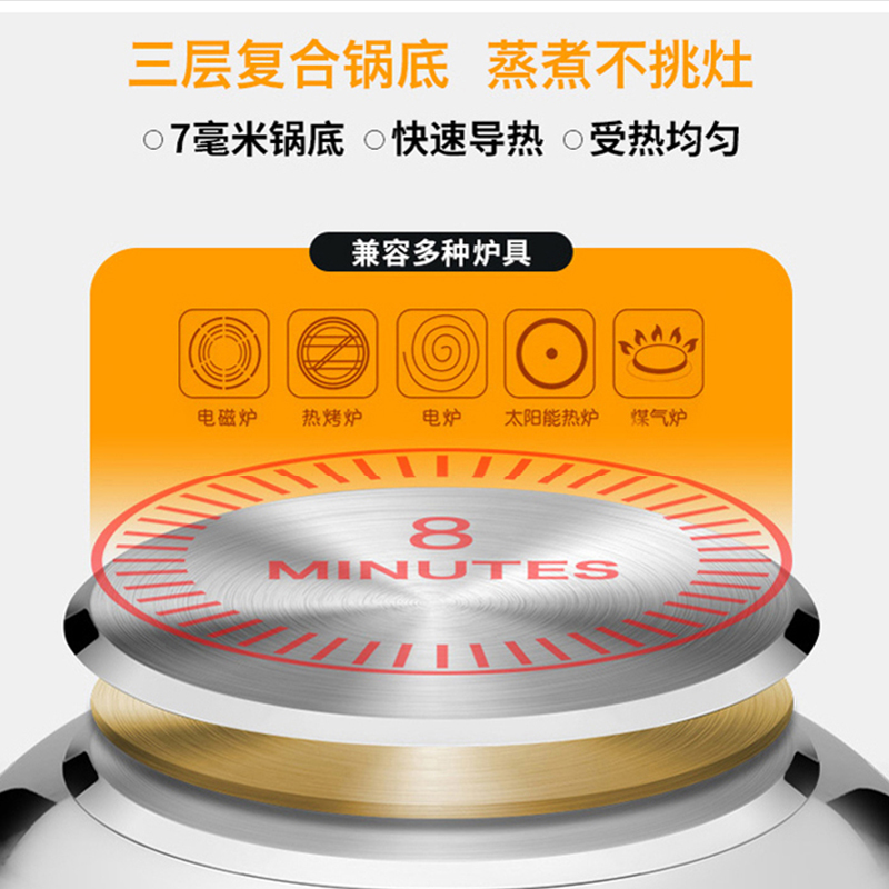 爱仕达(ASD)蒸锅 34CM复合底304不锈钢蒸锅 三层大容量蒸锅锅具JX1534K 带蒸笼蒸屉高清大图