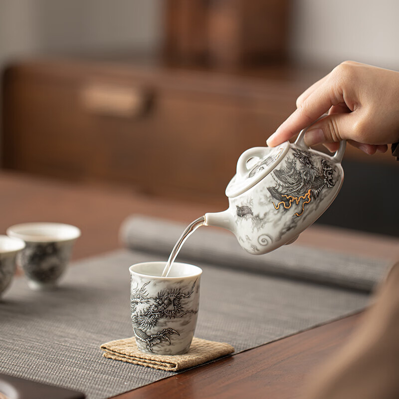 苏苏氏陶瓷/SUSHI CERAMICS J1022 万事兴龙14件套茶具大套装 (单位:套)高清大图