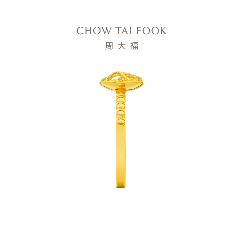 周大福 爆闪小方糖戒指足金黄金戒指(工费:380计价)F233239