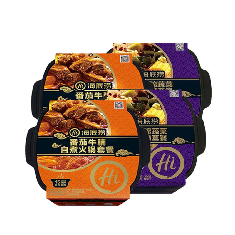 海底捞番茄牛腩自煮火锅365g*2+海底捞酸辣什锦蔬菜自煮火锅410g*2高清大图