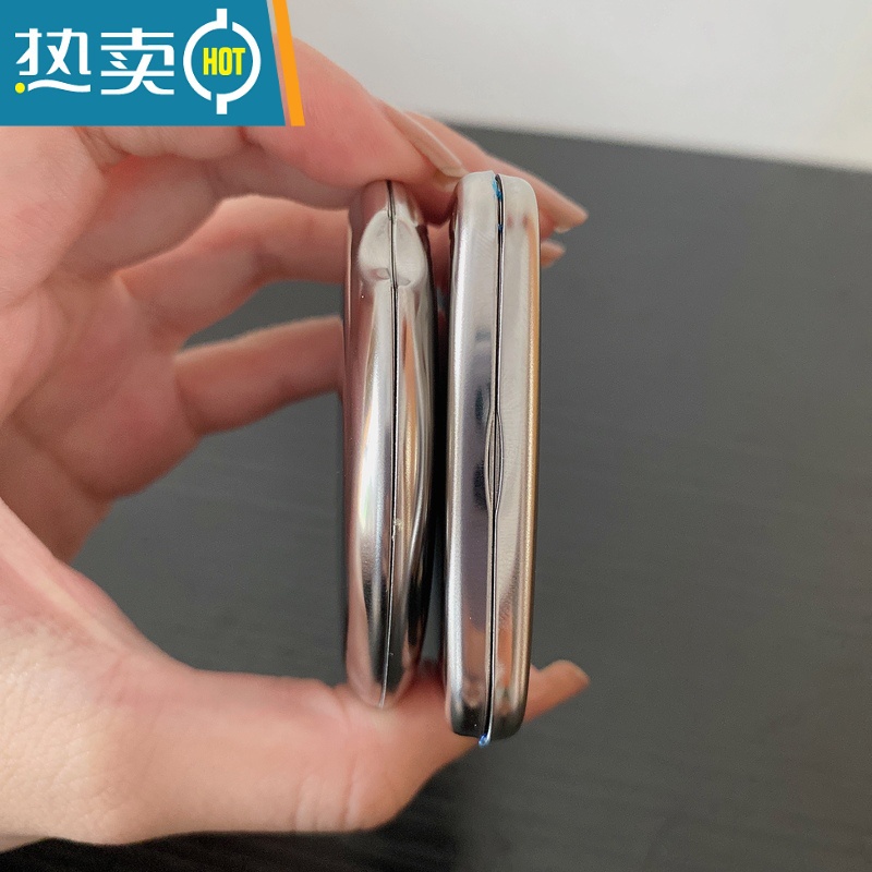 敬平全不锈钢女随身化妆镜补妆镜超薄便携双面镜高清折叠镜子金属小号便携式用镜 圆形+方形高清大图