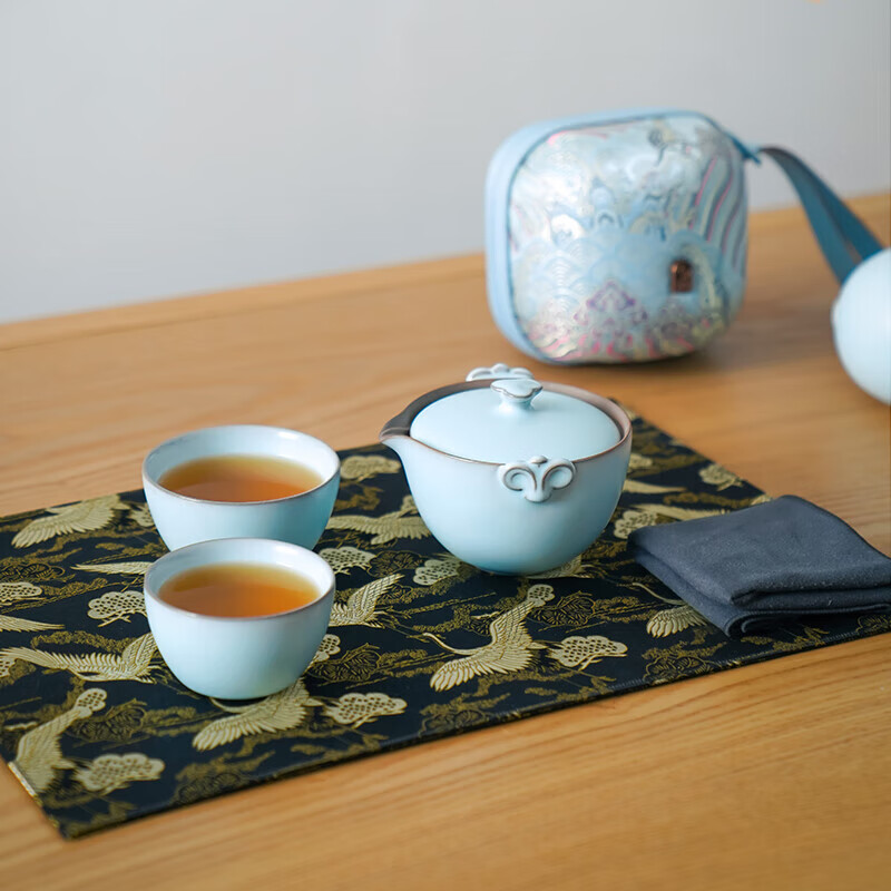 万仟堂(EDENUS) 旅行茶具套装称心如意·易泡壶 粉青釉 一壶两杯 140cc/套