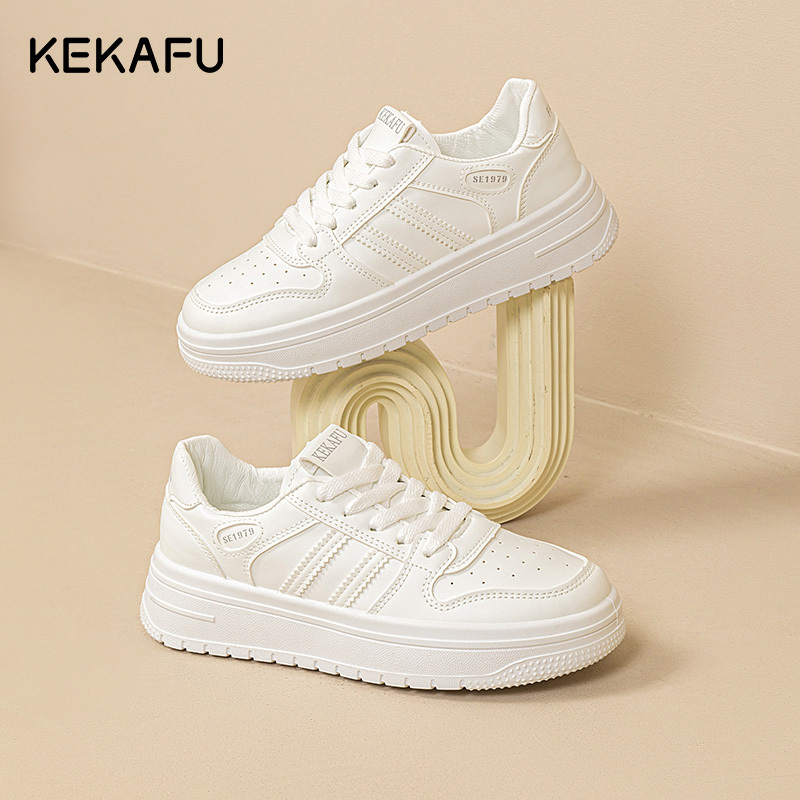 珂卡芙厚底板鞋女2024年新款春秋白色运动休闲鞋女透气百搭小白鞋