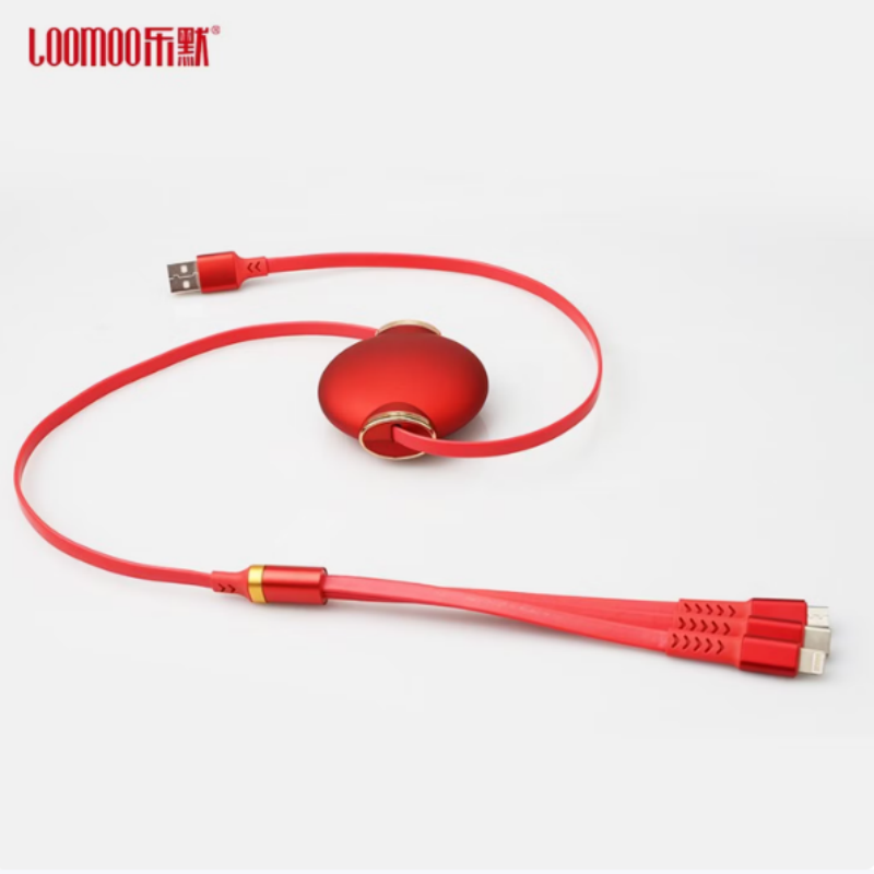 LOOMOO乐默 红灯笼伸缩一拖三充电线 LCB-155 红色 货期1周高清大图