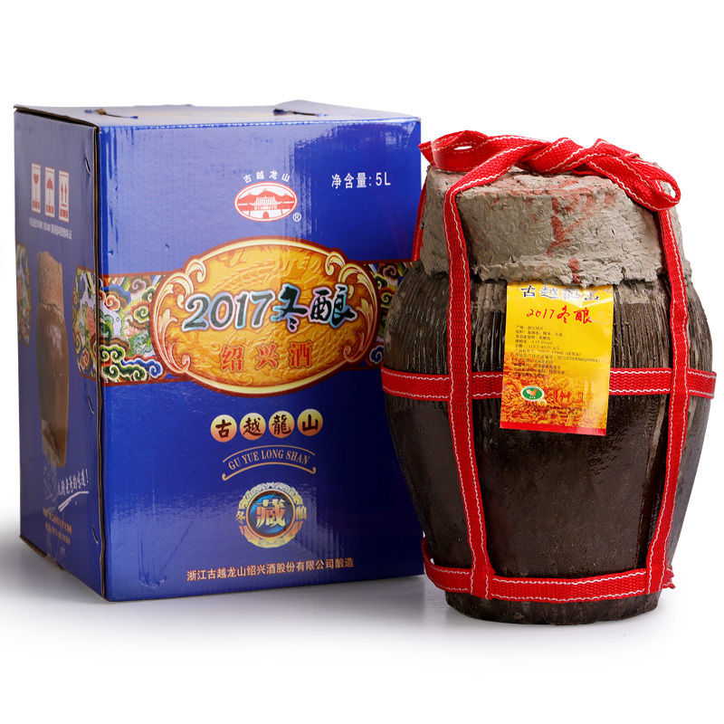 古越龙山绍兴黄酒 2017冬酿加饭花雕酒手工无勾兑原酒箱装5L坛装