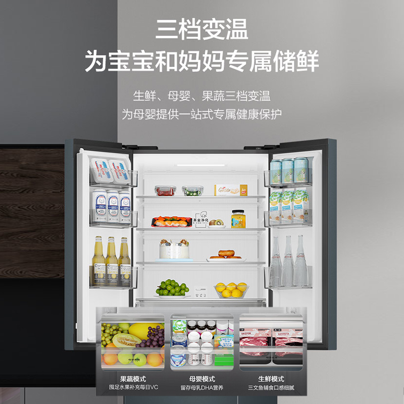 海尔(Haier)411升多门冰箱 母婴三档变温 黑金净化 一级双变频 超薄嵌入 BCD-411WLHFD7DC9U1高清大图