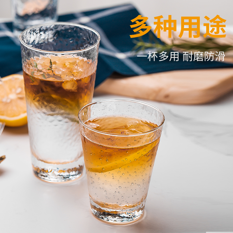 青苹果日式玻璃杯创意餐厅透明耐热水杯套装家用锤纹杯子果汁饮品杯