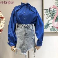 特惠韩国2018春装韩版蝴蝶结长袖衬衫+牛仔半身裙两件套潮