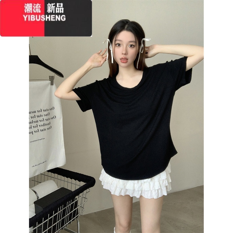YIBUSHENG韩系白色短袖T恤女装季2024新款别致设计感V领宽松休闲小众上白高清大图