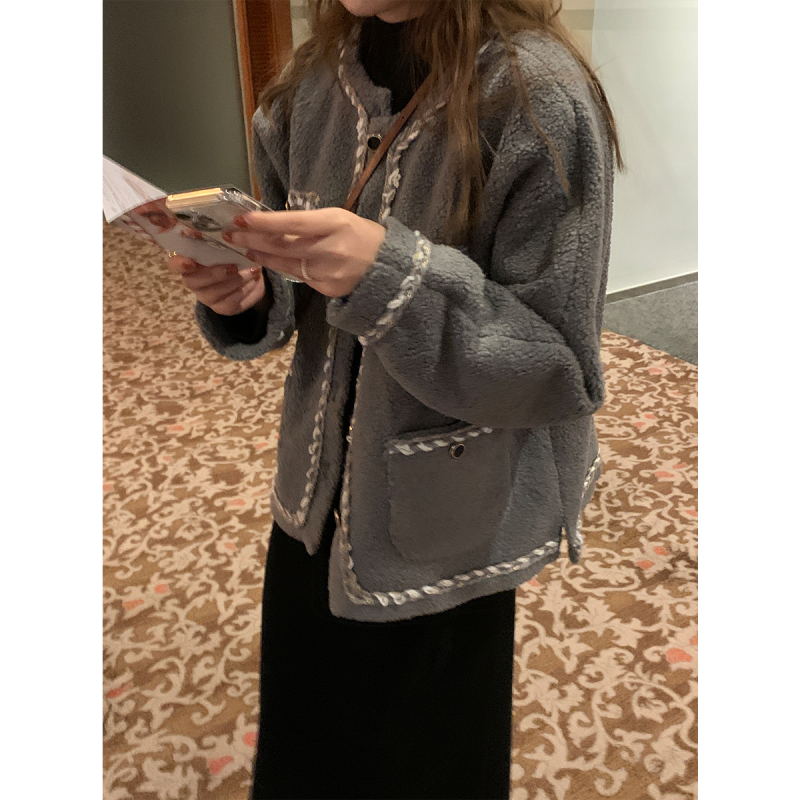 茜靓CHYLLIRN2020冬季新款宽松圣诞红皮毛一体颗粒绒羊羔毛外套女