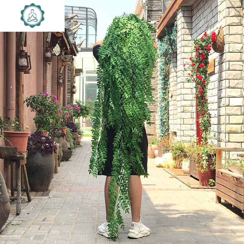 仿真叶子壁挂假花藤条客厅阳台墙面遮挡植物装饰墙壁藤蔓绿植树叶 封后 2米豆槐叶子壁挂(送挂篮)仿真植物