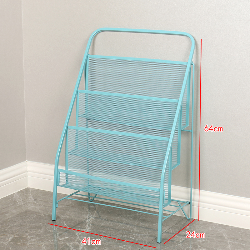 三金鑫 报刊架铁艺杂志书刊架简易落地置物架儿童书架绘本架家用收纳书报架 蓝色-书报架（小号）