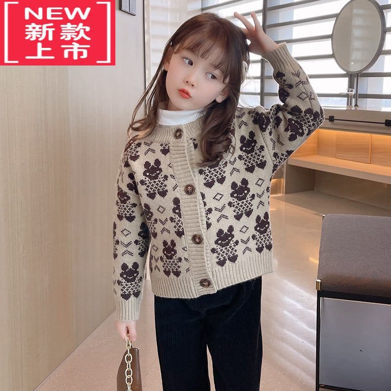 可莉允女童毛衣外套秋冬2022新款小女孩洋气冬装小熊儿童针织衫上衣开衫图片