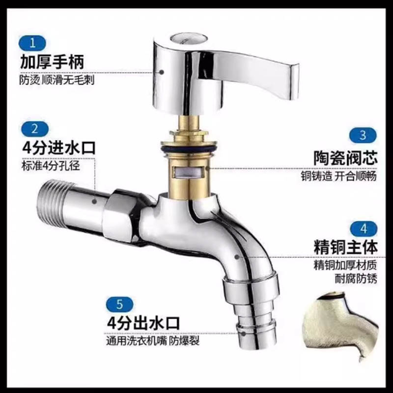 通用洗衣机水龙头4分全铜快开龙头常规款高清大图