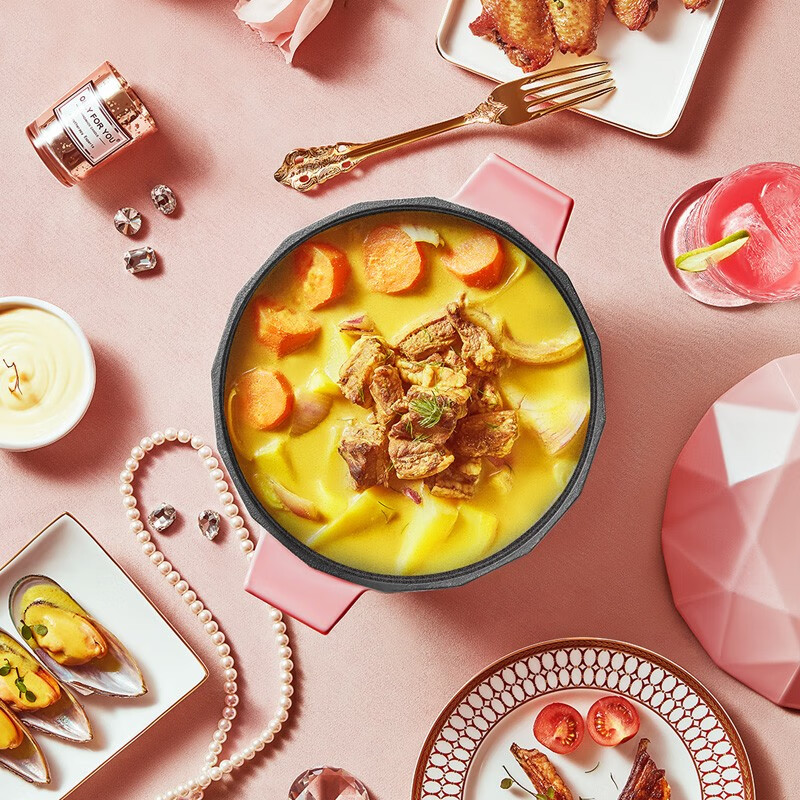 温仑山家用不粘锅汤锅电磁炉小锅 清新珐琅汤锅 2.8L高清大图