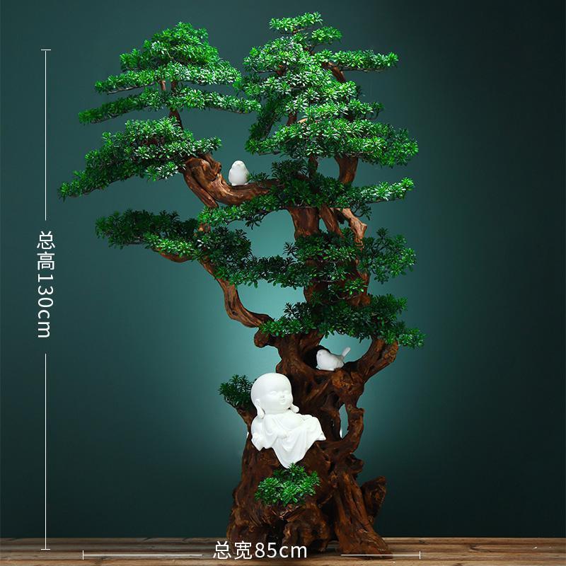美帮汇仿真新中式迎客松盆景绿植客厅酒店家居玄关装饰品样板间软装摆件高清大图