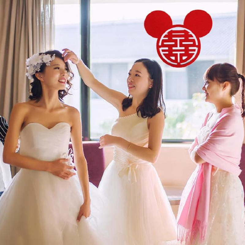 中式结婚喜字装饰无纺布婚庆用品婚房布置个性网红喜字贴HL圆喜50#(直径约48cm)2个装
