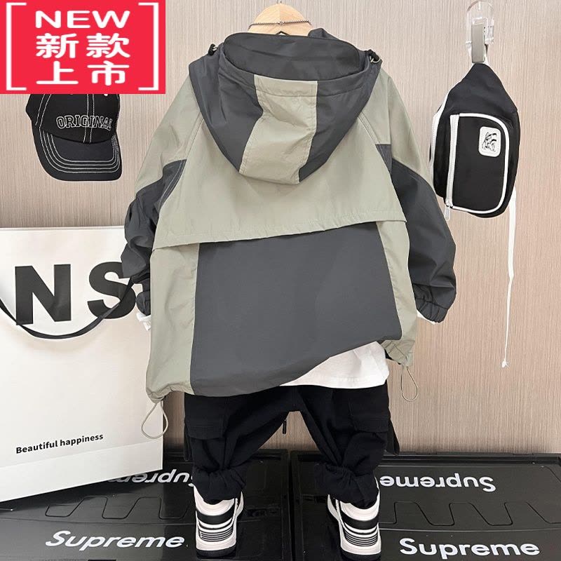 可莉允男童拼接工装外套冬装棉服儿童加绒冲锋衣韩版中大童加厚棉衣夹克图片