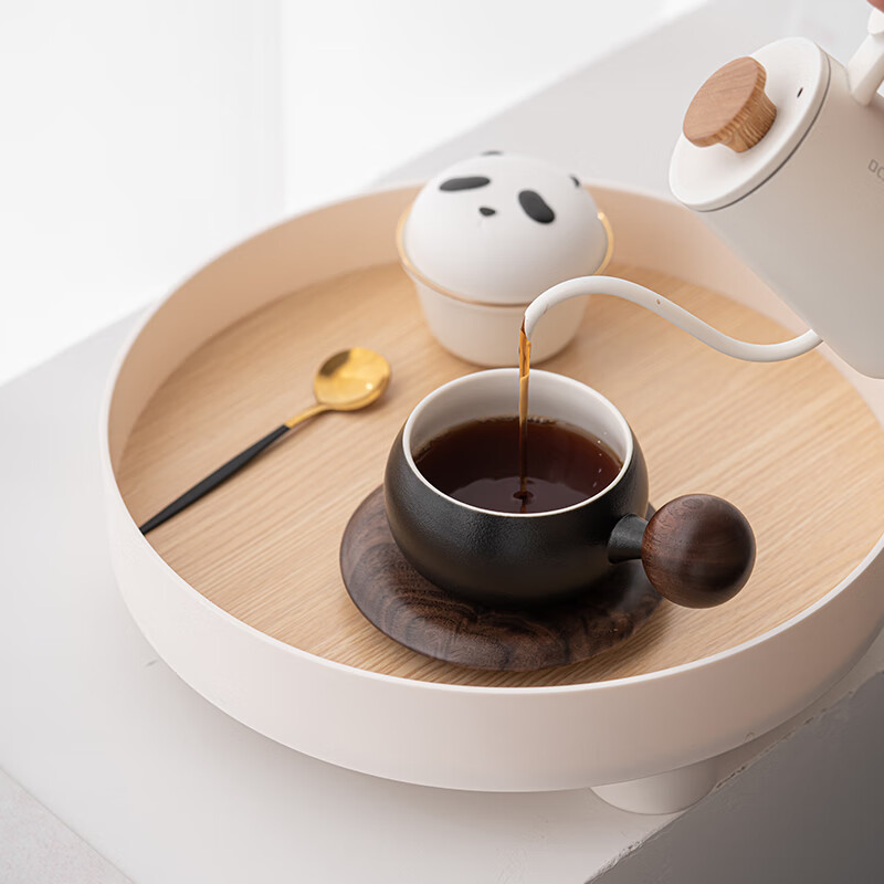 苏氏陶瓷/SUSHI CERAMICS J0886 熊猫茶水分离办公茶格杯咖啡杯(黑)高清大图