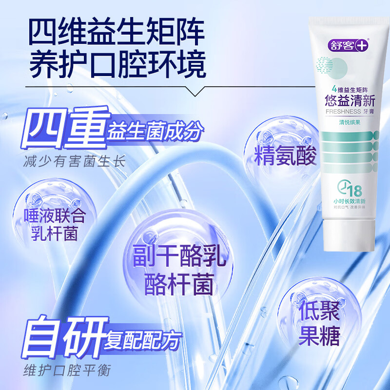 舒客牙膏悠益清新益生菌洁白牙齿清洁清悦鲜果120g(包装随机)高清大图