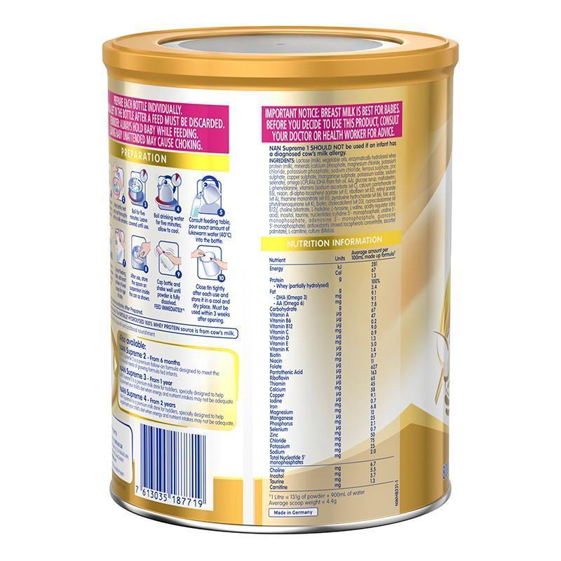 [至尊版]澳洲雀巢Nestle超级能恩Supremepro 1段适度半水解婴幼儿奶粉(0-6个月)800g图片