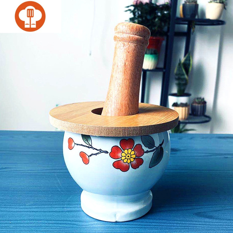 艺呈陶瓷蒜臼加厚防滑捣蒜泥打碎压蒜工具捣蒜臼家用蒜窑子研磨器梅花