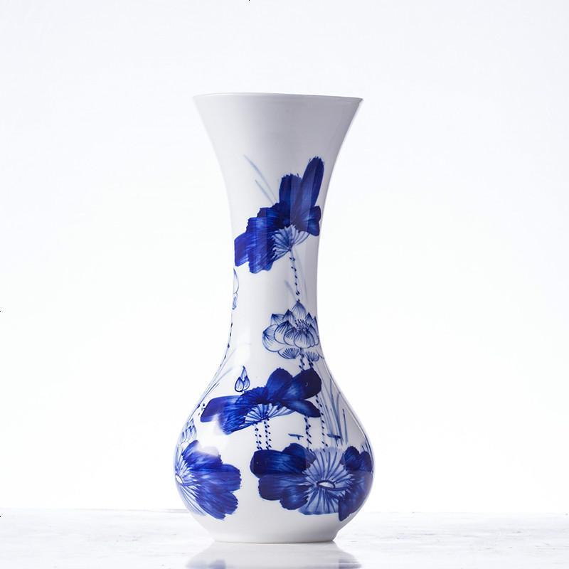 景德镇陶瓷花瓶摆件青花瓷小花插家居客厅装饰摆件送底座aj122 手绘花插