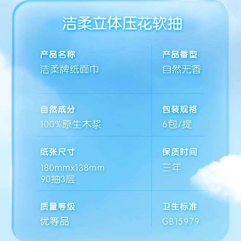 洁柔牌纸面巾(FACE粉立体压花软抽)90抽3层(6包装)TR054501A高清大图