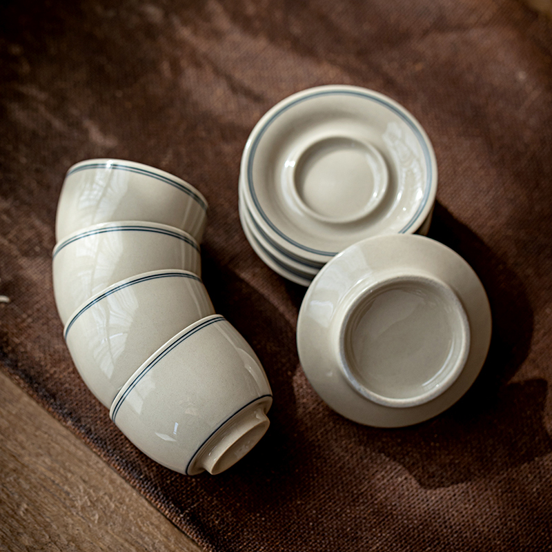 草木灰釉茶杯品茗杯陶瓷主人杯手绘单杯功夫小茶杯带杯托茶艺套装草木