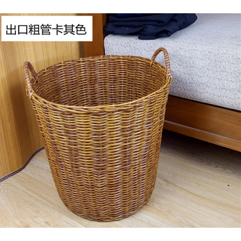 家柏饰(CORATED)大号塑料编织筐收纳篮玩具筐洗衣篓脏衣服浴室收纳筐手提篮子 特大号出口粗卡其色