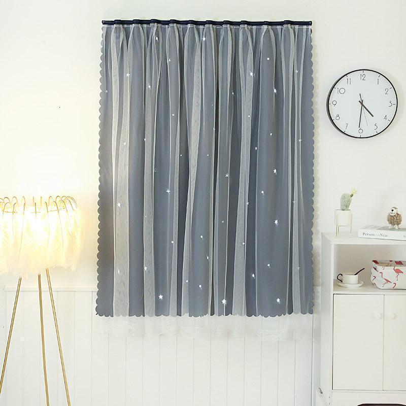 美帮汇窗帘款免打孔安装魔术贴粘贴式遮阳卧室飘窗出租屋遮光布 藏青-带纱镂空-魔术贴 宽1.5X高1.8