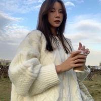 毛衣女新款秋冬学生韩版宽松慵懒风毛衣春季新款百搭日系麻花显瘦 米白色 S