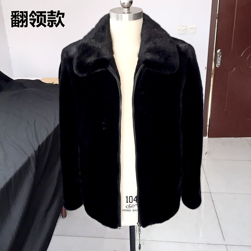 进口貂皮大衣男款整貂皮男拉链水貂皮男士外套带帽皮男装皮衣