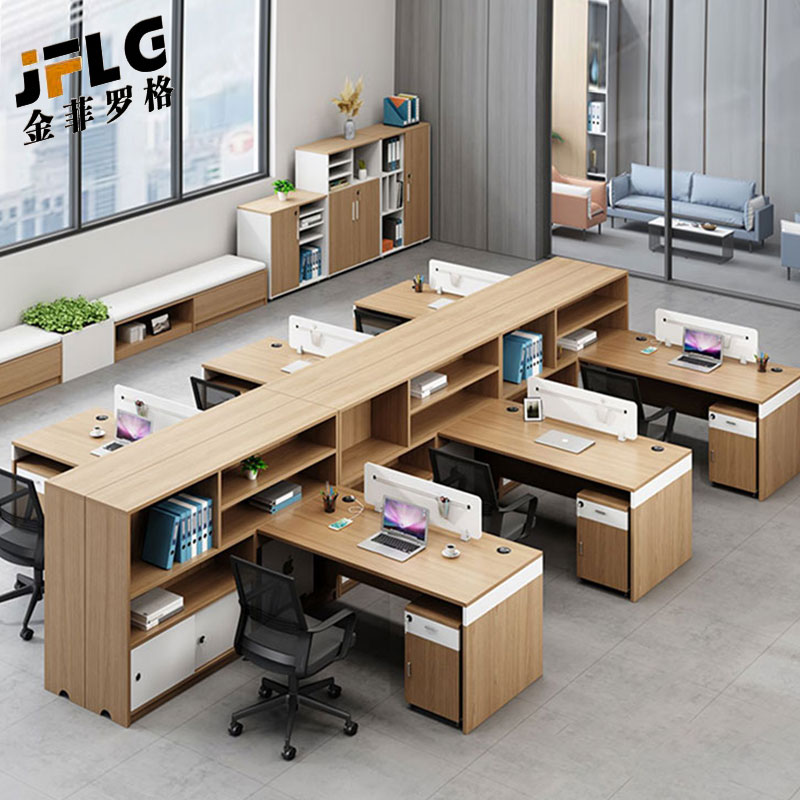 金菲罗格财务办公桌简约现代职员工位办公室办公桌 干字四人位+柜高清大图
